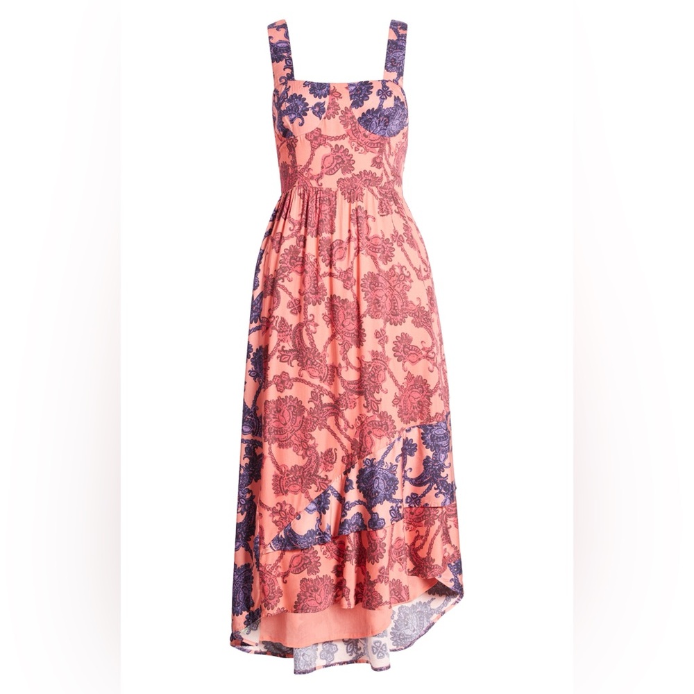 DU PARADIS Colorblock Asymmetric Hem Midi Sundress in Pink Coral - Picture 5 of 7